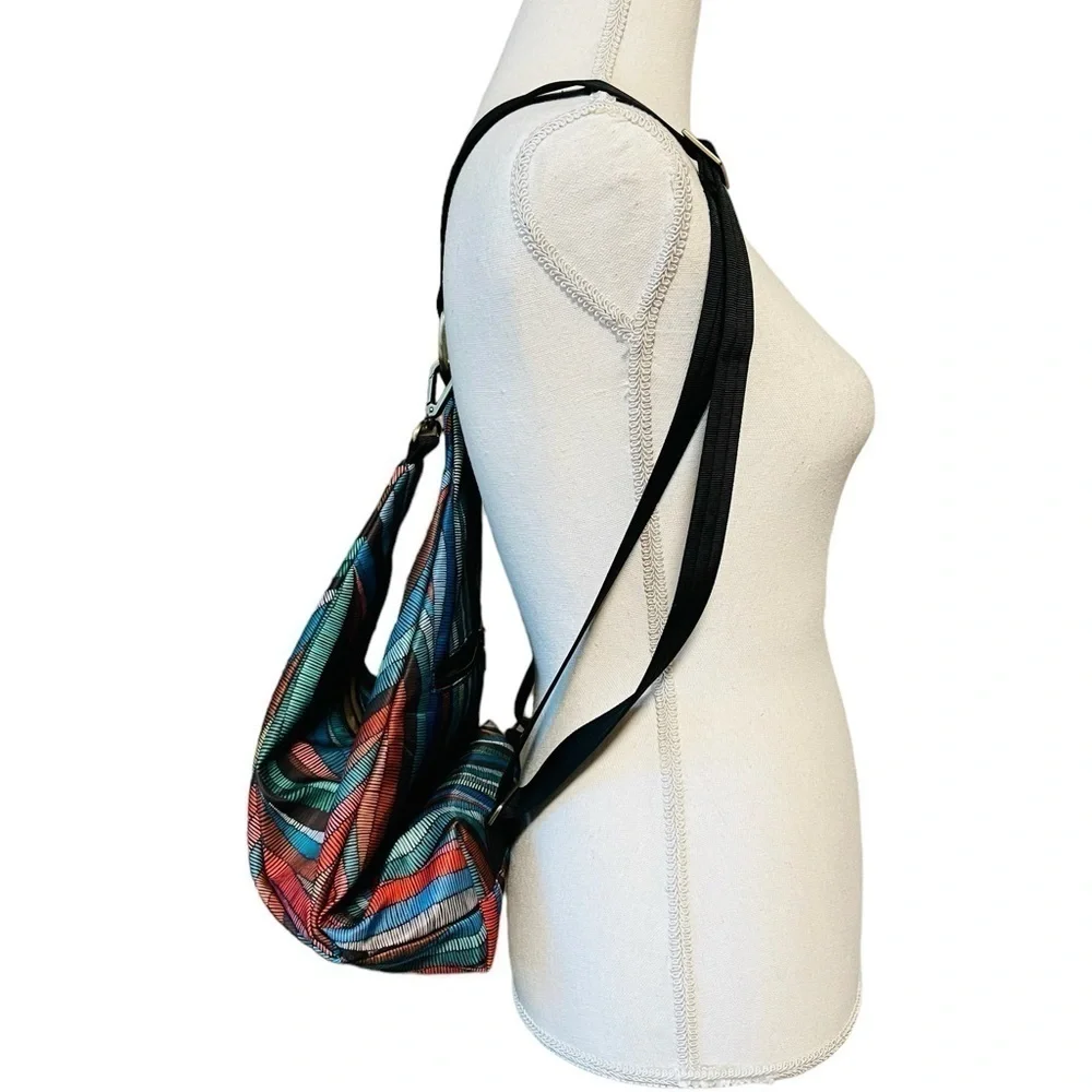 BLACK BUTTERFLY COLORFUL ABSTRACT PATTERN SMALL BACKPACK PURSE